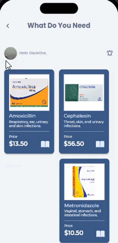 Pantalla principal de 4ever Safe con categorías de medicamentos